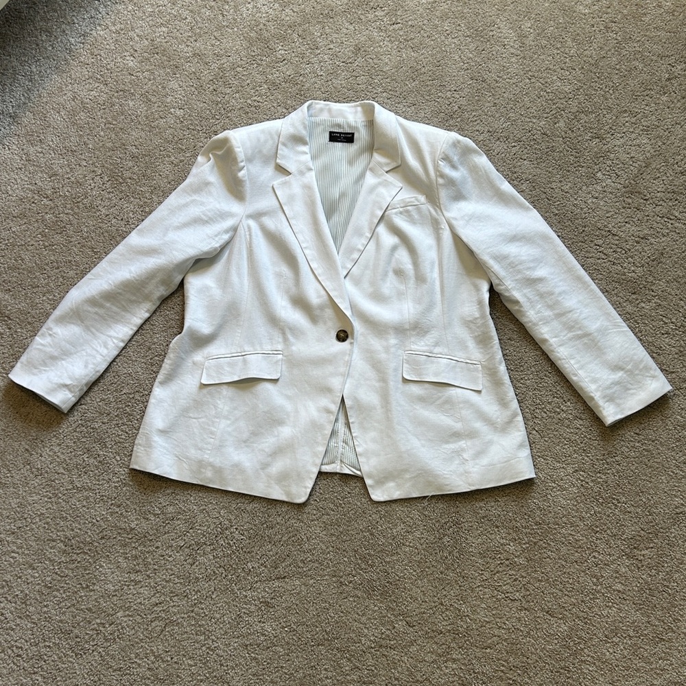 Lane Bryant White Linen Single-Button Blazer